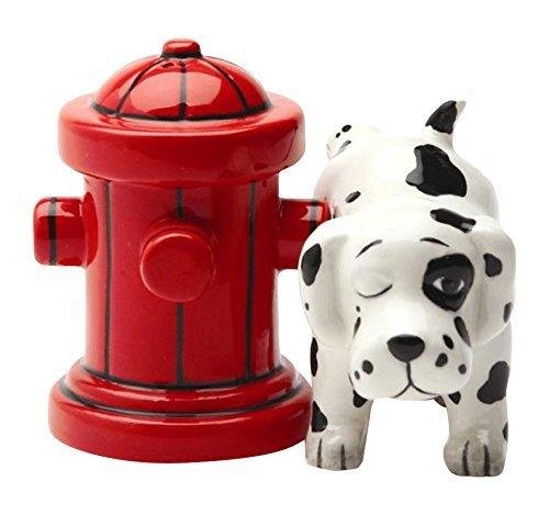 PACIFIC GIFTWARE Dalmation Dog with Fire Hydrant Ceramic Magnetic Salt & Pepper Shaker Set Novelty Gift