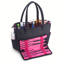KIOTA Beauty Bag - Ideal for Bottles - Makeup Brush Storage Pocket and Outer Pockets - Quilted Finish Shoulder Bag Cosmetic Organizer - Midnight black
