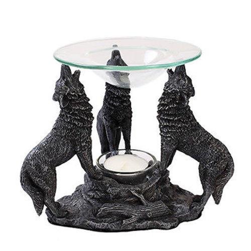 PACIFIC GIFTWARE Howling Wolves Tea Light Oil Burner Diffuser Statue Protector Guardian Campfire Wolf