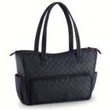 KIOTA Beauty Bag - Ideal for Bottles - Makeup Brush Storage Pocket and Outer Pockets - Quilted Finish Shoulder Bag Cosmetic Organizer - Midnight black