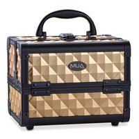 Mini Makeup Train Case 9.5" Aluminum Professional Cosmetic Organizer Box with Mirror