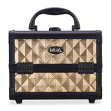 Mini Makeup Train Case 9.5" Aluminum Professional Cosmetic Organizer Box with Mirror