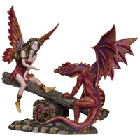 PACIFIC GIFTWARE FairyTate Fairy Red Dragon on the Seesaw Decorative Resin Collectible Figurine Statue