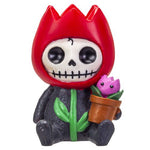 Furrybones Tully Signature Skeleton in a Red Tulip Costume with a Potted Pink Tulip Friend 3.5” Tall