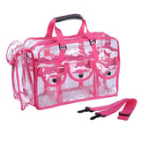 Clear PVC Travel Makeup Cosmetic Bag with 6 External Pockets and Shoulder Strap (Black Trim)