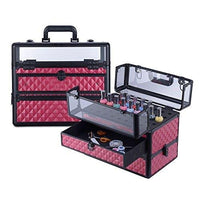 Clear Panel Top Nail Polish Makeup Train Case 16" Aluminum Professional Cosmetic Organizer Box with Slide Out Drawer