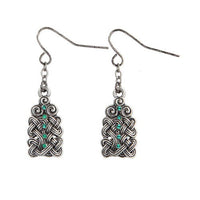 MYSTICA JEWELRY COLLECTION Celtic Knotwork with Green Crystal Pewter Earrings Jewelry- Mystica Collection