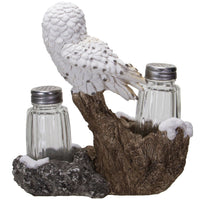 Snowy Owl Perching On Tree Branch Spiritual Realistic Decorative Glass Salt and