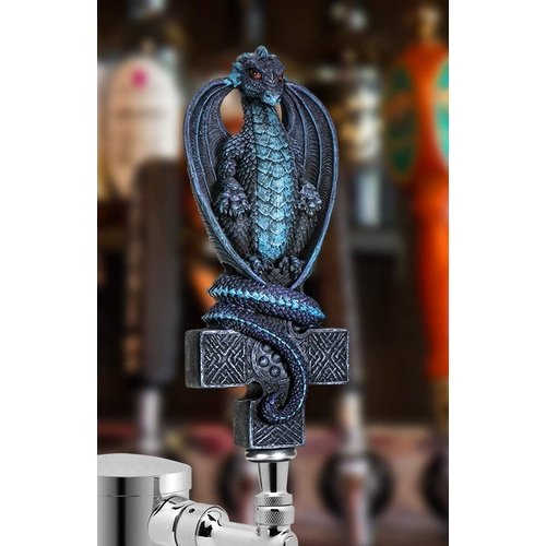SUMMIT COLLECTION Fantasy Dragon On Celtic Cross Beer Tap Handle Display Grey Stone Sculptural Decor for Homebrew Kegerators Man Cave Bars Cool Beer Gift