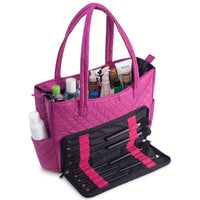 Quilted Shoulder Beauty Bag With Brush Storage Pocket Ideal for Cosmetic Bottles Brushes