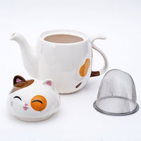 JAPAN COLLECTION Genki Cat Calico Tayo Ceramic Teapot with Strainer Infuser