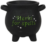 Pacific Giftware Terracotta “Herbs for Spells” Cauldron Indoor Garden Planter, Matte Black 7” Tall