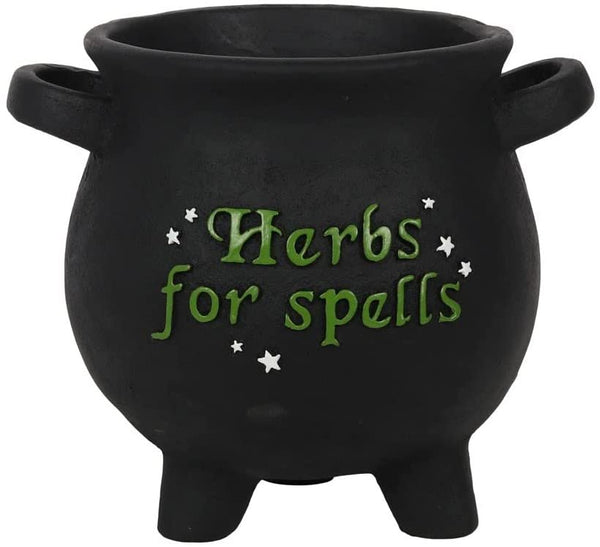 Pacific Giftware Terracotta “Herbs for Spells” Cauldron Indoor Garden Planter, Matte Black 7” Tall