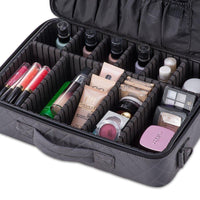KIOTA Dual-Layer Professional On The Go Portable EVA Makeup Train Case Cosmetic Travel Storage Organizer Bag with Dividers and Brush Pockets - Slate Gray