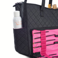 KIOTA Beauty Bag - Ideal for Bottles - Makeup Brush Storage Pocket and Outer Pockets - Quilted Finish Shoulder Bag Cosmetic Organizer - Midnight black