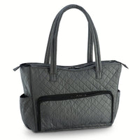 KIOTA Beauty Bag - Ideal for Bottles - Makeup Brush Storage Pocket and Outer Pockets - Quilted Finish Shoulder Bag Cosmetic Organizer - Slate