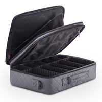 KIOTA Dual-Layer Professional On The Go Portable EVA Makeup Train Case Cosmetic Travel Storage Organizer Bag with Dividers and Brush Pockets - Slate Gray