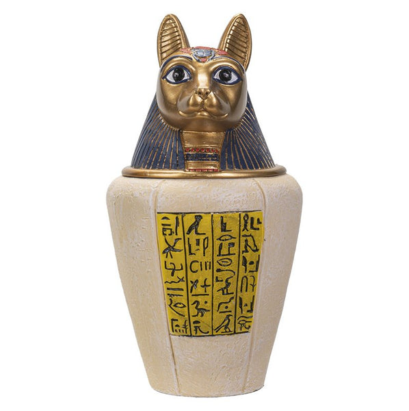 Pacific Giftware Egyptian Bastet Head Canopic Jar with Hieroglyphics and Removable Lid 13” Tall