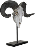 PACIFIC GIFTWARE Polystone Corsican Ram Skull and Horns on Metal Stand Home Decorative Accent Faux Taxidermy Animal 29.5 Inches Tall