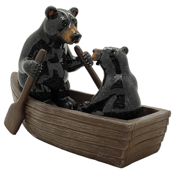 PACIFIC GIFTWARE Animal World Black Bears Family in Canoe Resin Figurine