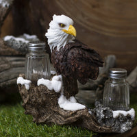 PACIFIC GIFTWARE American Bald Sea Eagle Spiritual Realistic Decorative Glass Salt and Pepper Shakers Set with Resin Holder Stand