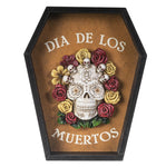 Pacific Giftware Dia de Los Muertos Sugar Skull Crown Flower Arrangement Coffin Plaque 6.75” Tall