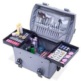 Professional Makeup Artist 2 in 1 Rolling Makeup Train Case Cosmetic Organizer Soft Trolley w/ Storage Drawers & Metal Buckles Faux Leather Finish