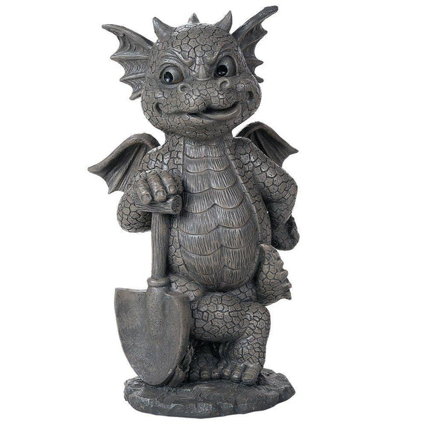 PACIFIC GIFTWARE Garden Dragon Green Thumb Gardener Dragon Decorative Garden Accent Sculpture Stone Finish 10 Inch Tall