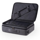 KIOTA Dual-Layer Professional On The Go Portable EVA Makeup Train Case Cosmetic Travel Storage Organizer Bag with Dividers and Brush Pockets - Slate Gray