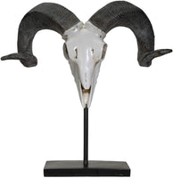 PACIFIC GIFTWARE Polystone Corsican Ram Skull and Horns on Metal Stand Home Decorative Accent Faux Taxidermy Animal 29.5 Inches Tall
