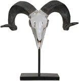 PACIFIC GIFTWARE Polystone Corsican Ram Skull and Horns on Metal Stand Home Decorative Accent Faux Taxidermy Animal 29.5 Inches Tall