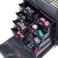 Professional Makeup Cosmetic Carry Case w/ 8 Removable Organizer Drawers and Brush Holder faux PU Leather