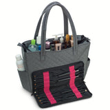 KIOTA Beauty Bag - Ideal for Bottles - Makeup Brush Storage Pocket and Outer Pockets - Quilted Finish Shoulder Bag Cosmetic Organizer - Slate