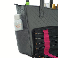 KIOTA Beauty Bag - Ideal for Bottles - Makeup Brush Storage Pocket and Outer Pockets - Quilted Finish Shoulder Bag Cosmetic Organizer - Slate