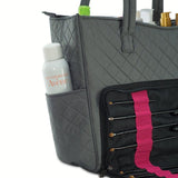 KIOTA Beauty Bag - Ideal for Bottles - Makeup Brush Storage Pocket and Outer Pockets - Quilted Finish Shoulder Bag Cosmetic Organizer - Slate