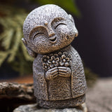 Eastern Enlightenment Happy Japanese Jizo Monk Holding a Batch of Flowers Resin Figurine
