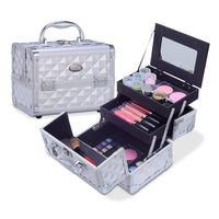 Mini Makeup Train Case 9.5" Aluminum Professional Cosmetic Organizer Box with Mirror