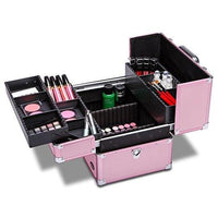 14.5" Professional Cosmetic Organizer Box with Removable/Adjustable Dividers Pink