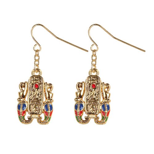 MYSTICA JEWELRY COLLECTION Egyptian Hieroglyph Golden Pewter Earrings Jewelry