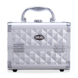 Mini Makeup Train Case 9.5" Aluminum Professional Cosmetic Organizer Box with Mirror
