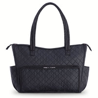 KIOTA Beauty Bag - Ideal for Bottles - Makeup Brush Storage Pocket and Outer Pockets - Quilted Finish Shoulder Bag Cosmetic Organizer - Midnight black