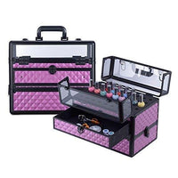 Clear Panel Top Nail Polish Makeup Train Case 16" Aluminum Professional Cosmetic Organizer Box with Slide Out Drawer