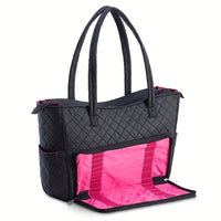 KIOTA Beauty Bag - Ideal for Bottles - Makeup Brush Storage Pocket and Outer Pockets - Quilted Finish Shoulder Bag Cosmetic Organizer - Midnight black