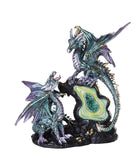 Sky Blue Purple Dragon Family with LED Light On Quartz Rock Mountain