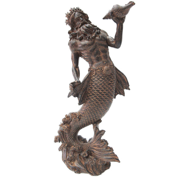 Greek God of the Sea: Poseidon Neptune holding Conch Rising from the Sea Statue